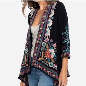 Johnny Was Delphine Embroidered Cardigan Sweater 3X Cotton Black Boho Design